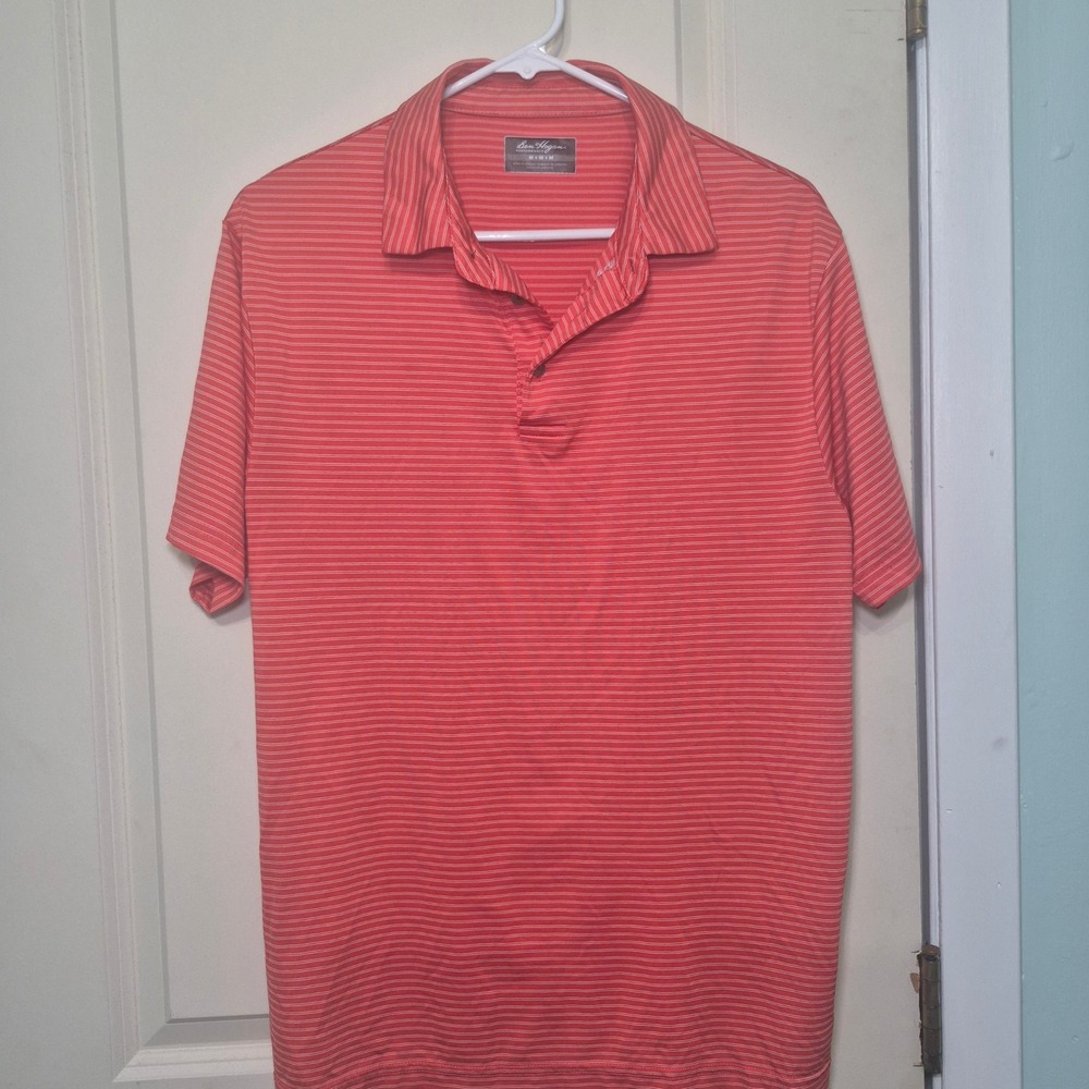 Ben Hogan Performance Golf Polo Shirt Mens Medium Red White Striped Short Sleeve